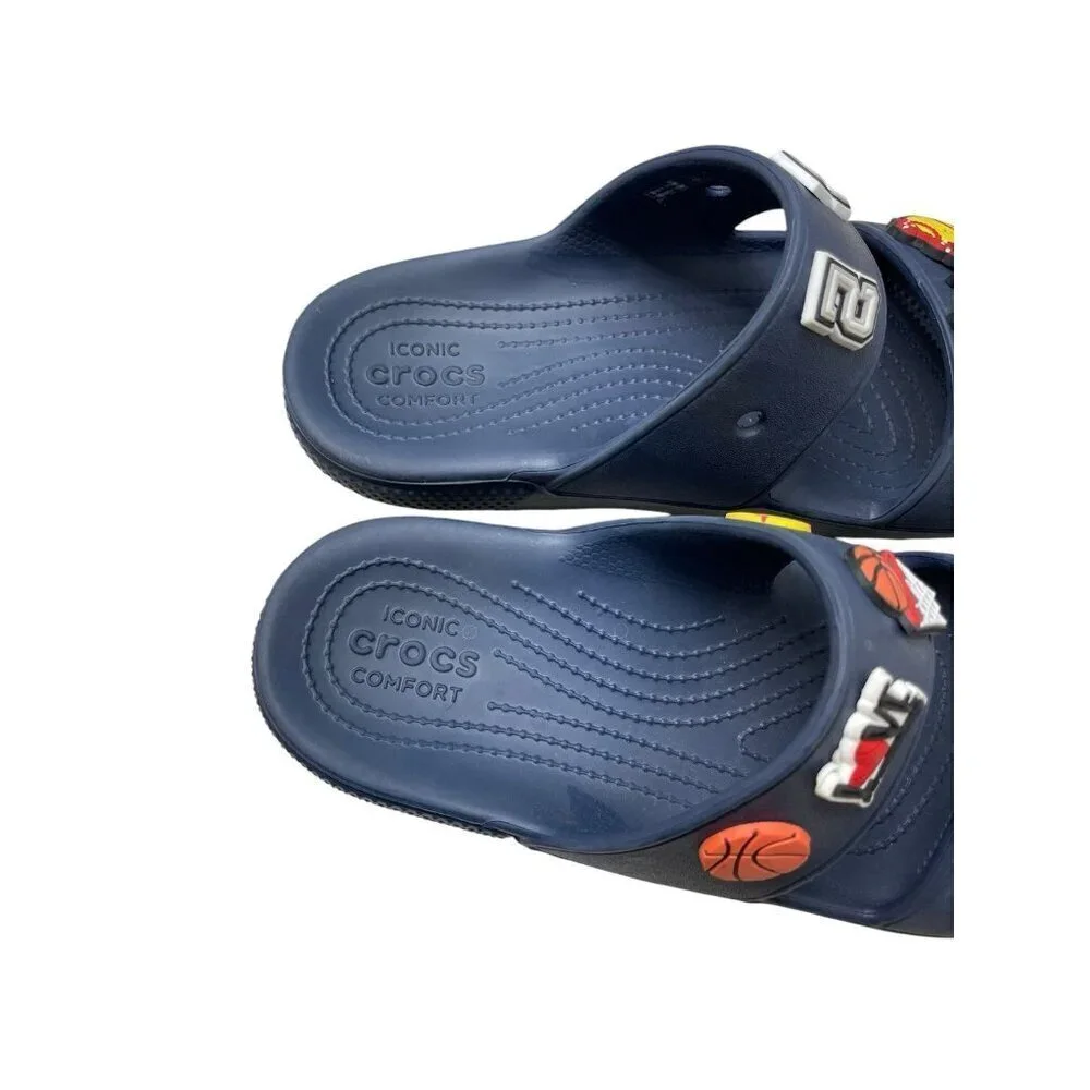 Crocs Slides Sandals Unisex Navy Blue Jibbitz Included M8 W10